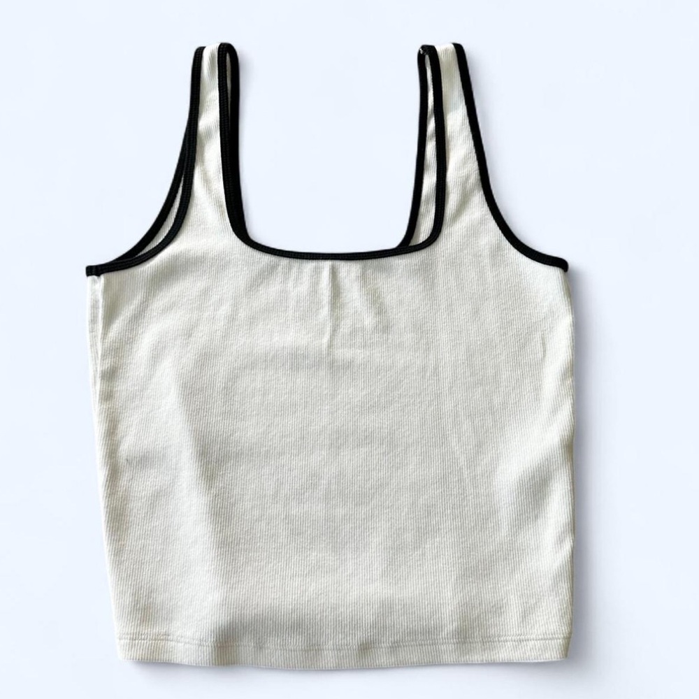 Abercrombie & Fitch White Ribbed Tank with Black Trim